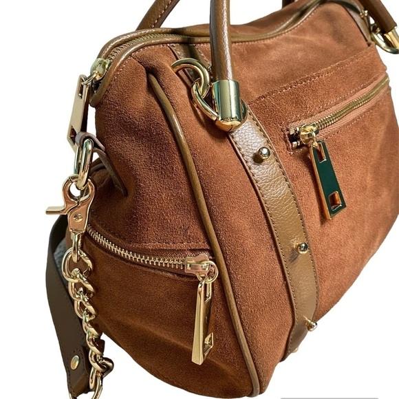 Audrey Brooke New Brown Suede Leather Gold Metal Slouchy Hobo Shoulder Handbag - Picture 8 of 15